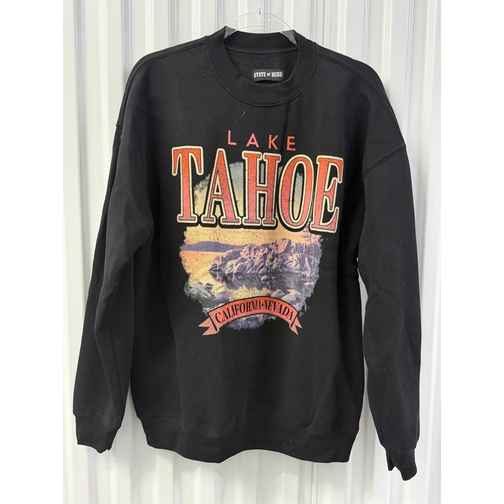 State of Mine Lake Tahoe Sweatshirt Mens XL Black Excellent Graphic Pullover